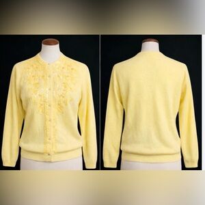 Vintage- Soft Yellow Cardigan - sequins& pearly buttons